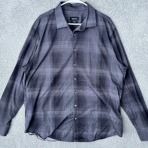 BUGATCHI‎ Shirt Mens XXL Gray Plaid OoohCotton Tech 8 Way Stretch Button Down